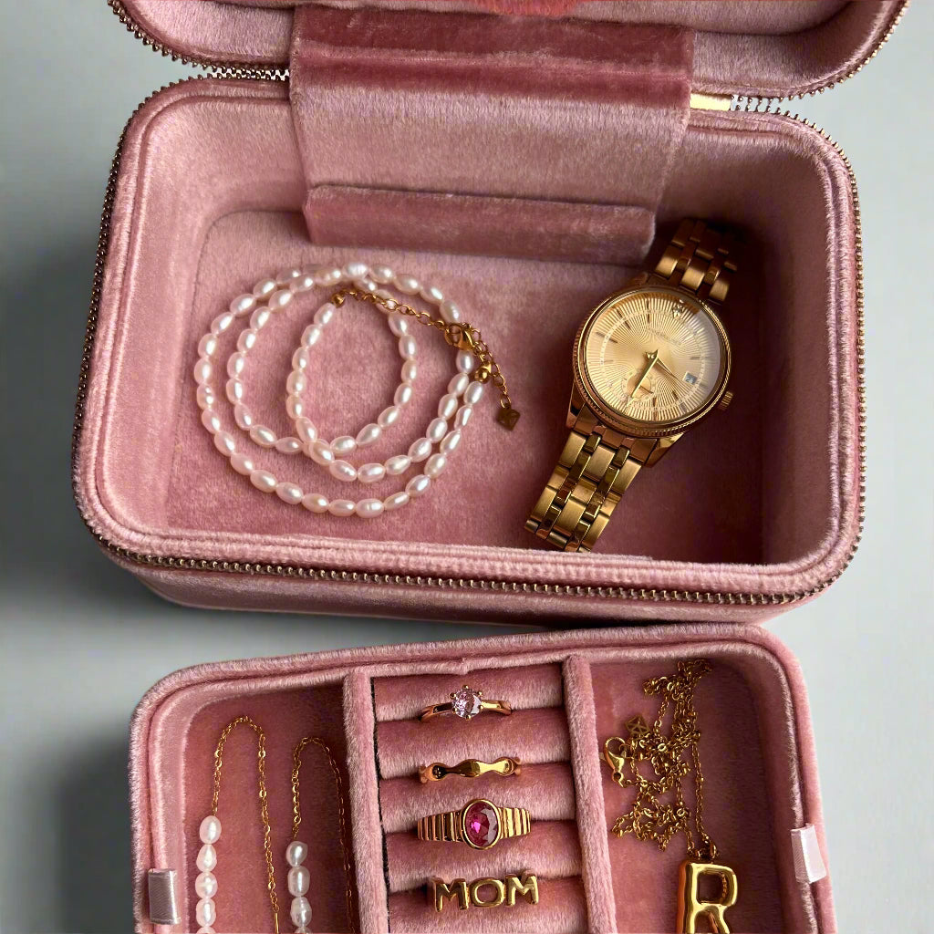 ANNEBRAUNER Pink Velour Smykkeskrin