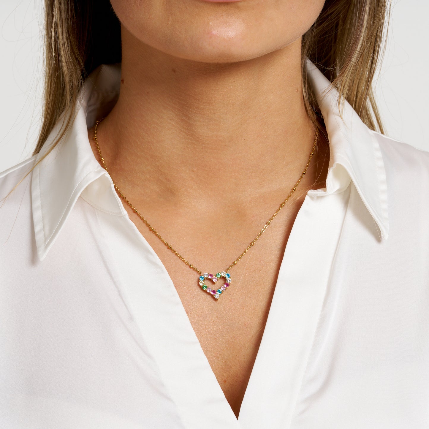 ANNEBRAUNER Big Heart Rose/Pink Halskæde 18K Guldbelagt