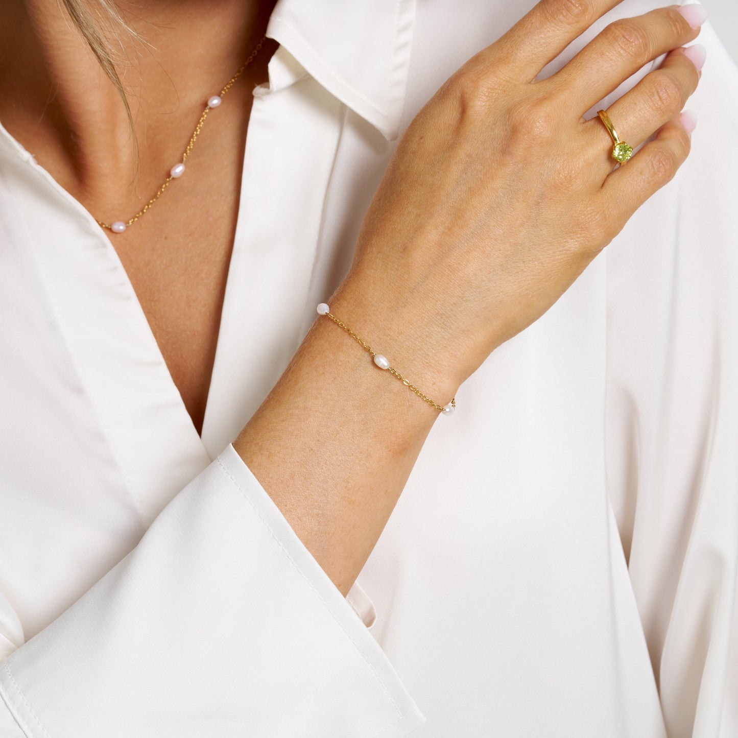 ANNEBRAUNER Classic Pearl Armbånd 18K Guldbelagt