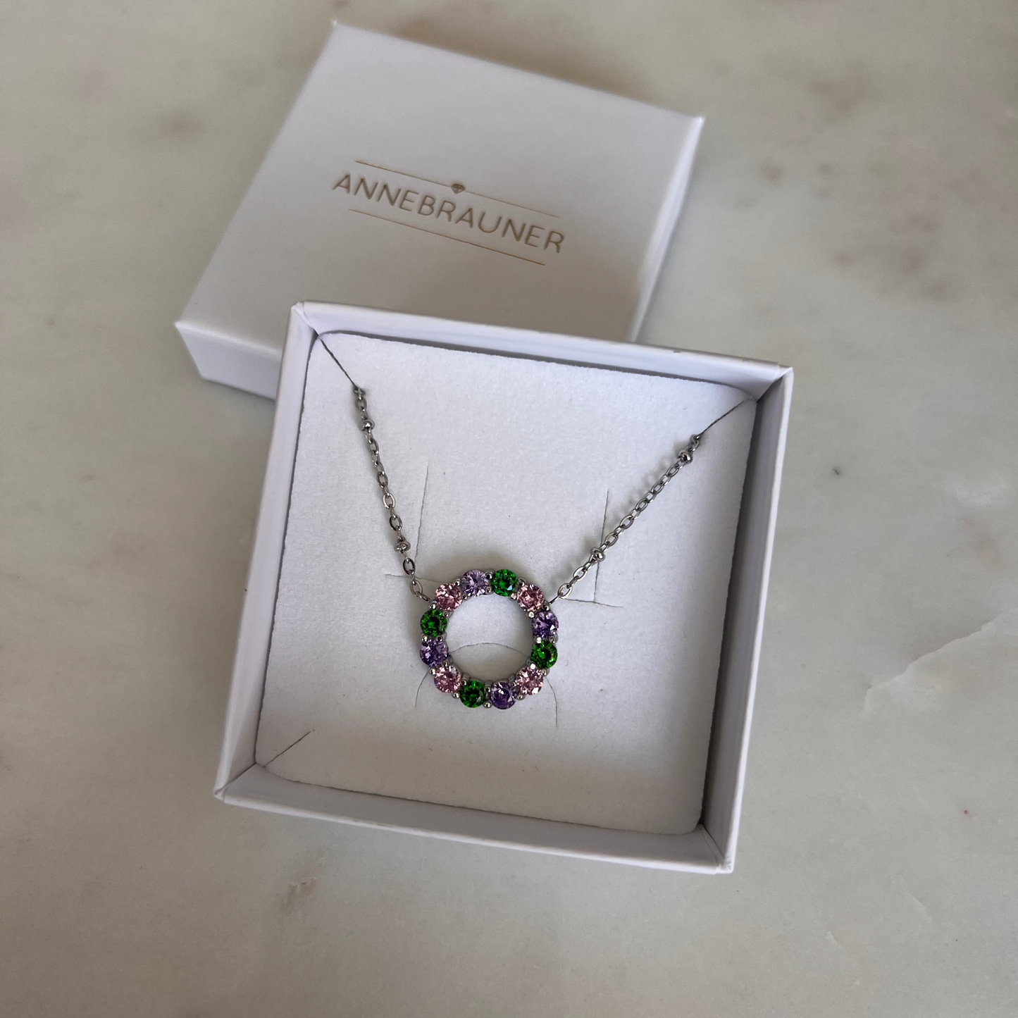 ANNEBRAUNER Big Pink/Green Circle Necklace