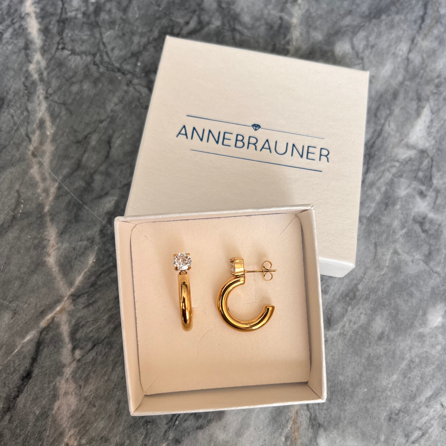 ANNEBRAUNER Big Zirconia Hoop Øreringe 18K Guldbelagt
