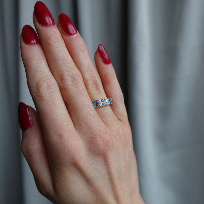 ANNEBRAUNER Alliance Pink/Blue Topaz Mix Ring 18K Guldbelagt