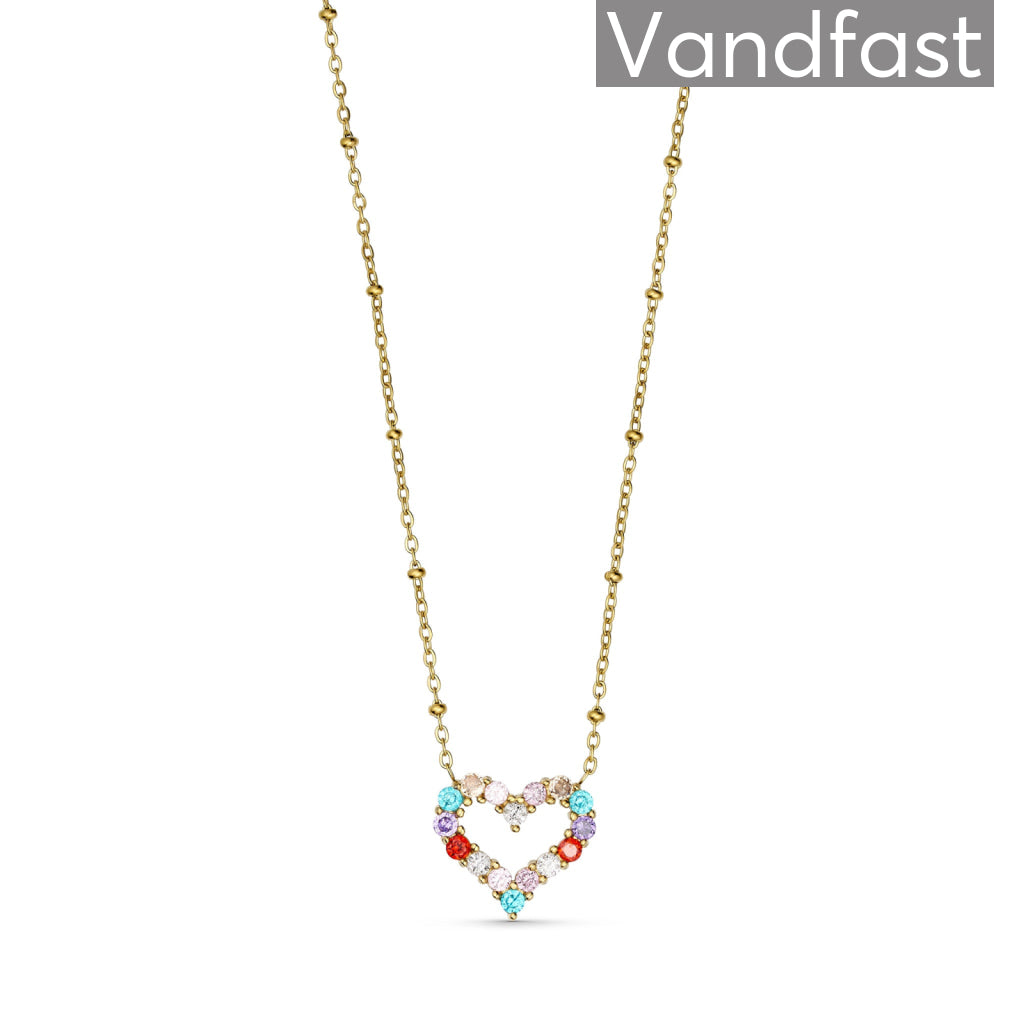 ANNEBRAUNER Big Multicolor Heart Halskæde 18K Guldbelagt