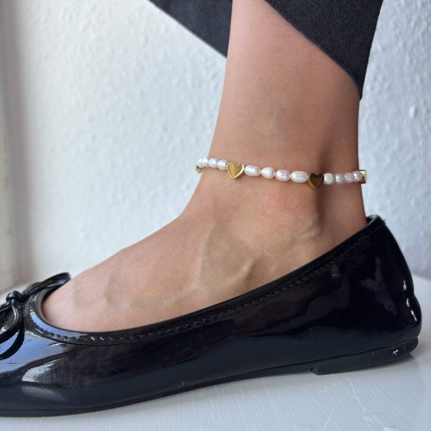 ANNEBRAUNER Pearl Love Ankelkæde 18K Guldbelagt