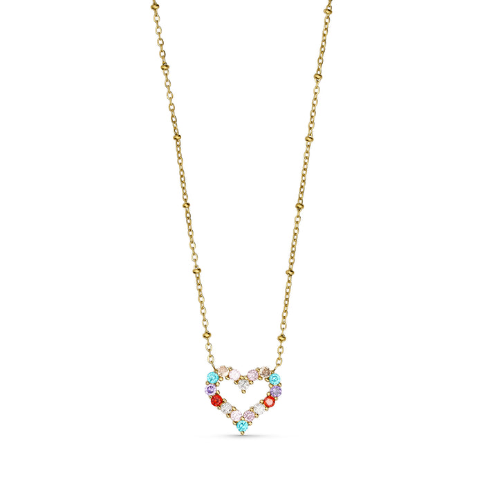 ANNEBRAUNER Big Multicolor Heart Halskæde 18K Guldbelagt