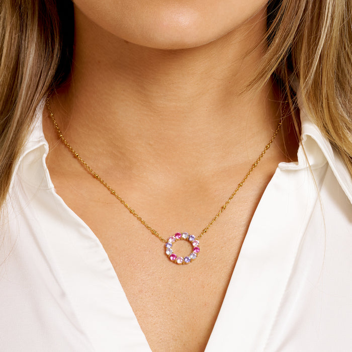 ANNEBRAUNER Big Rose/Violet Mix Circle Halskæde 18K Guldbelagt