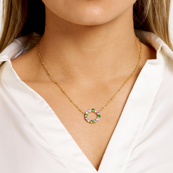 ANNEBRAUNER Big Green/Pink Circle Halskæde 18K Guldbelagt