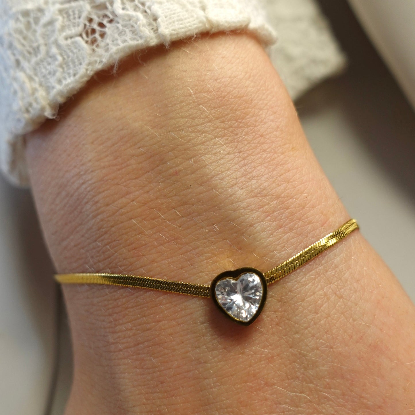 ANNEBRAUNER Snake Heart Zirconia Armbånd 18K Guldbelagt