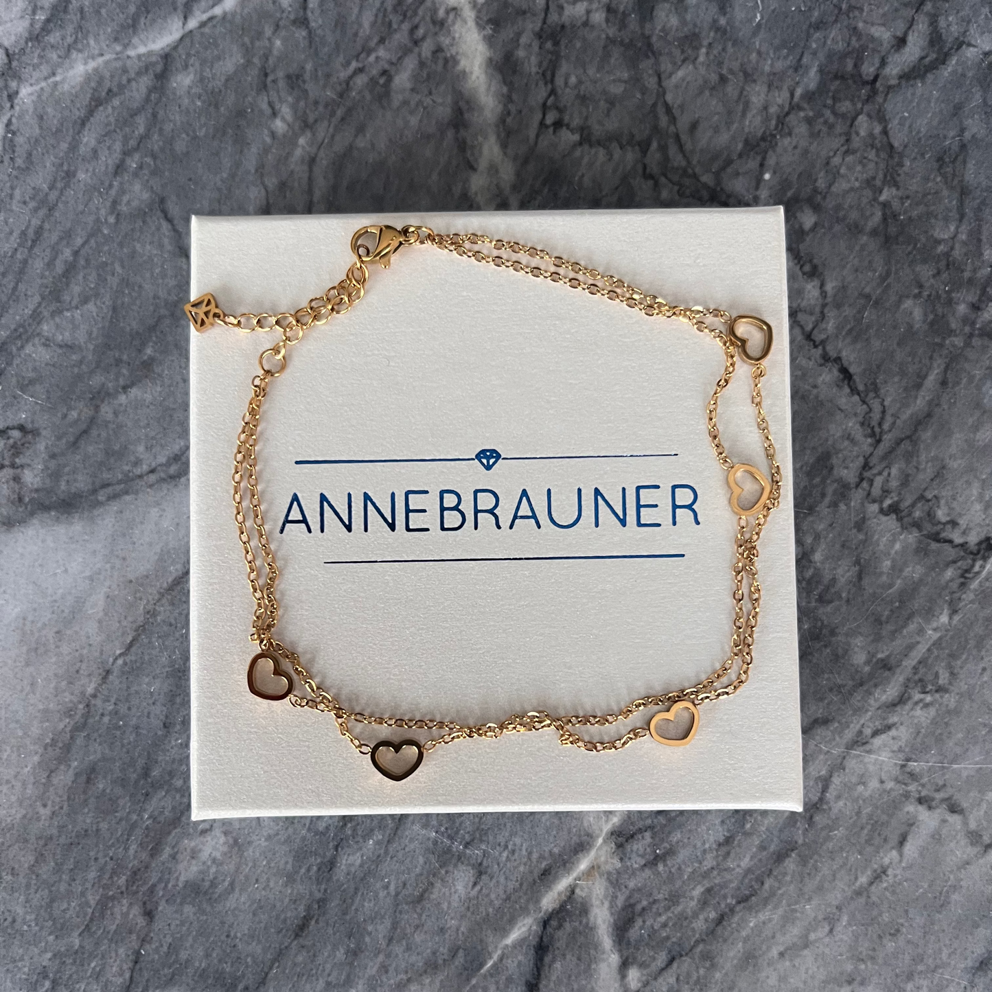 ANNEBRAUNER Heart Ankelkæde 18K Guldbelagt