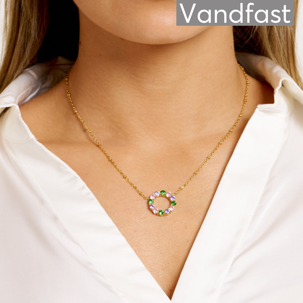 ANNEBRAUNER Big Green/Pink Circle Halskæde 18K Guldbelagt