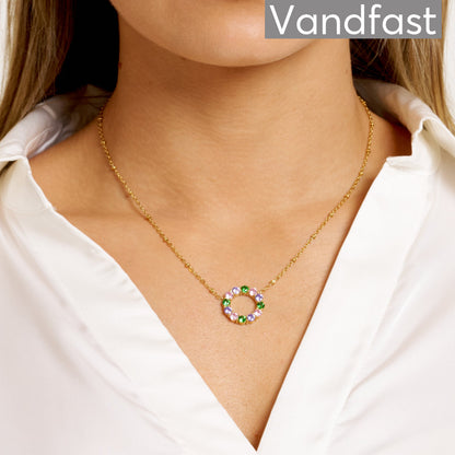 ANNEBRAUNER Big Green/Pink Circle Halskæde 18K Guldbelagt