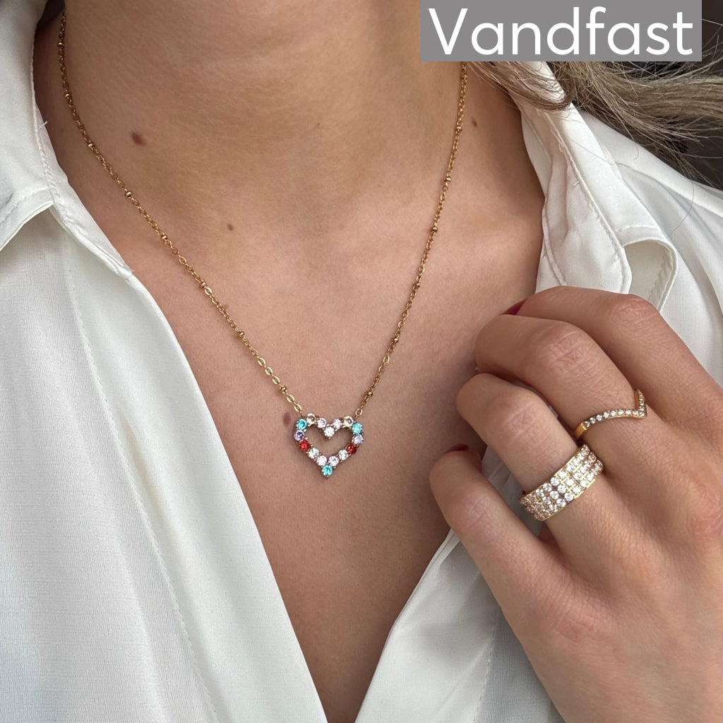 ANNEBRAUNER Big Multicolor Heart Halskæde 18K Guldbelagt - Halskæde