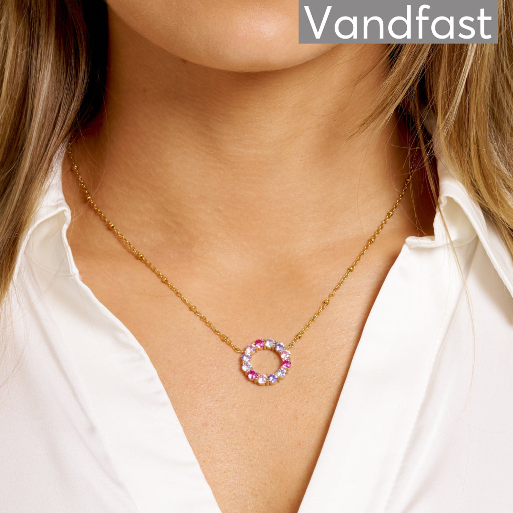 ANNEBRAUNER Big Rose/Violet Mix Circle Halskæde 18K Guldbelagt