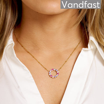 ANNEBRAUNER Big Rose/Violet Mix Circle Halskæde 18K Guldbelagt