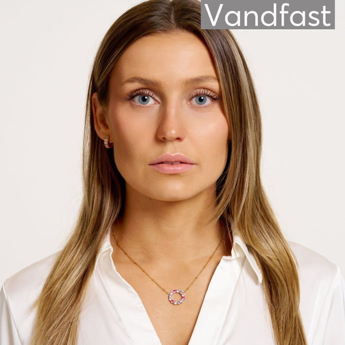 ANNEBRAUNER Big Rose/Violet Mix Circle Halskæde 18K Guldbelagt