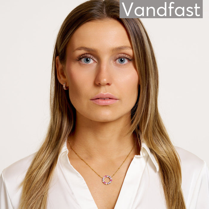 ANNEBRAUNER Big Rose/Violet Mix Circle Halskæde 18K Guldbelagt