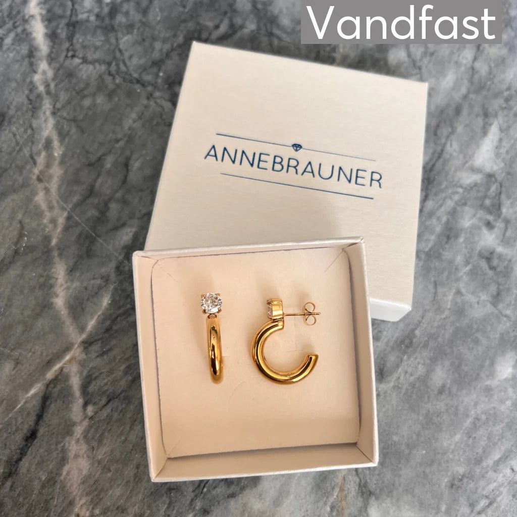 ANNEBRAUNER Big Zirconia Hoop Øreringe 18K Guldbelagt - Ørering