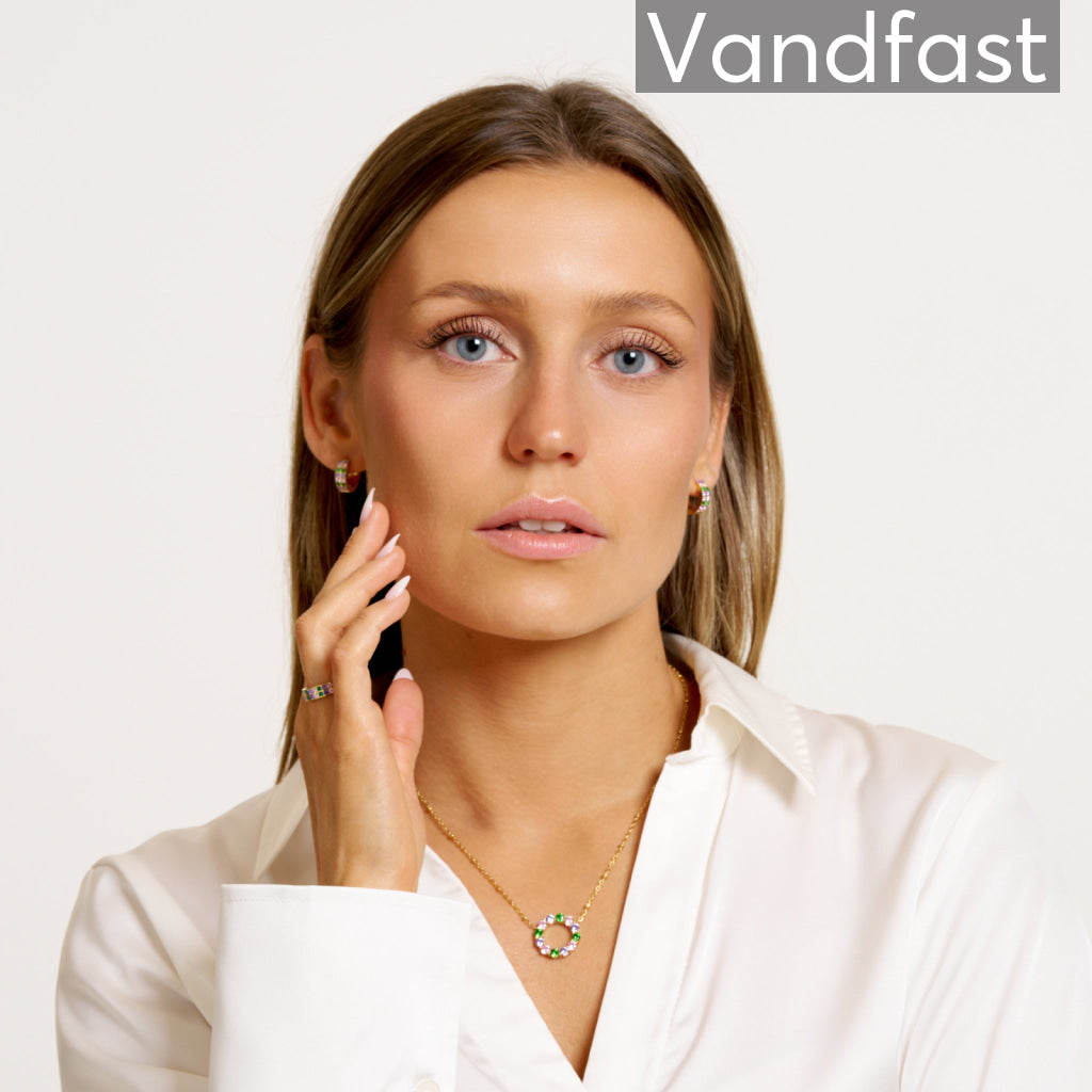 ANNEBRAUNER Creole Double Line Green/Pink Mix 18K Guldbelagt