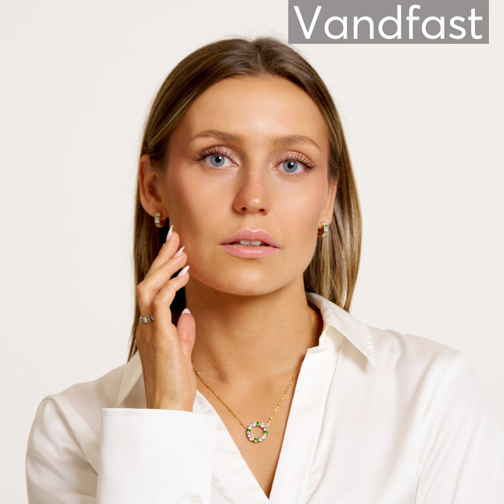 ANNEBRAUNER Creole Double Line Green/Pink Mix 18K Guldbelagt