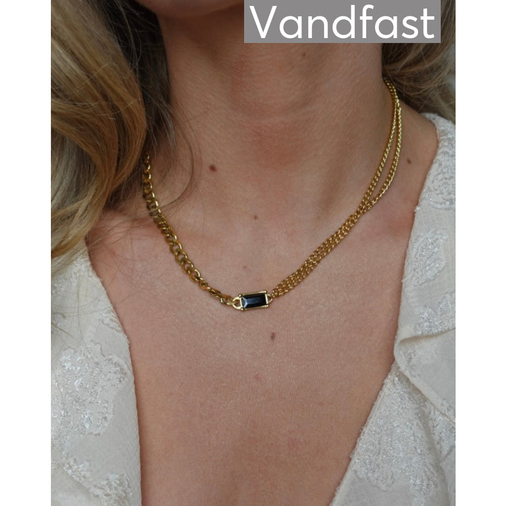 ANNEBRAUNER Double Panzer Black Zirconia Halskæde 18K Guldbelagt