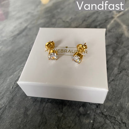 ANNEBRAUNER Princess 6 mm Clear Øreringe 18K Guldbelagt