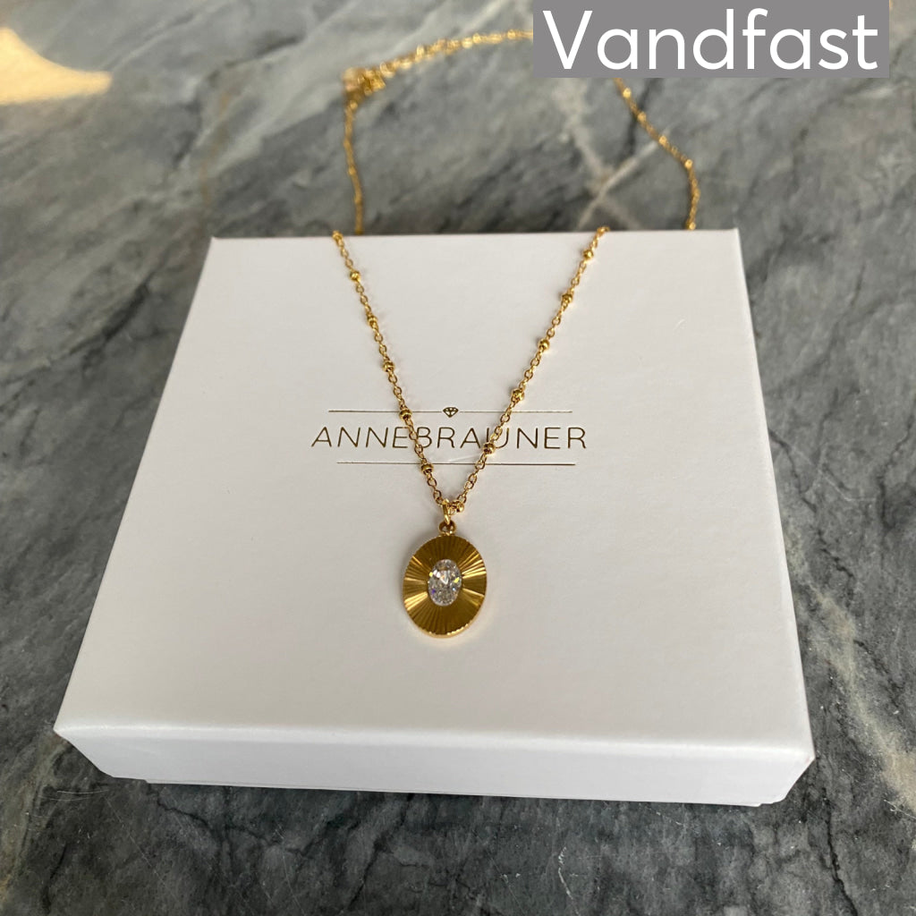 ANNEBRAUNER Sun Oval Zirconia Halskæde 18K Guldbelagt